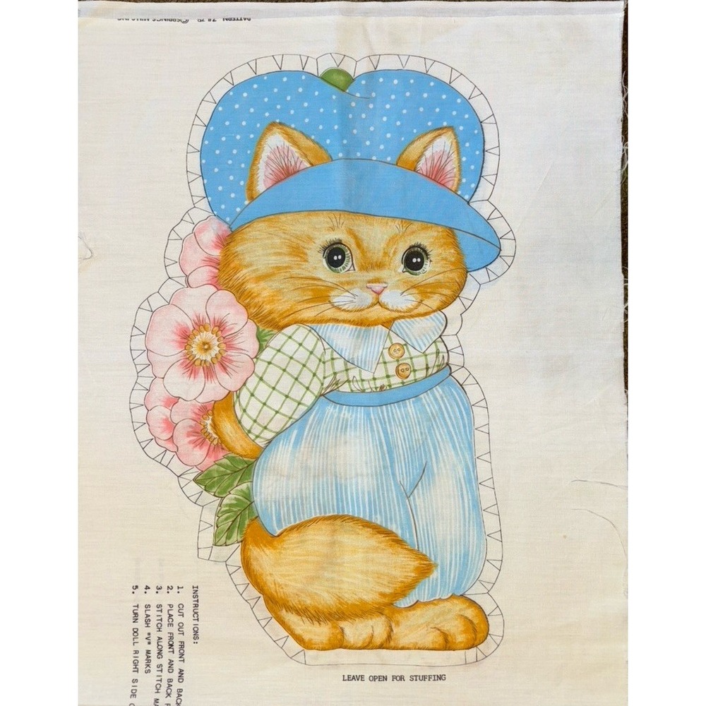 Vintage 1970's Kitty Cat Fabric Pillow Doll Cut & Sew Spring Mills NEW